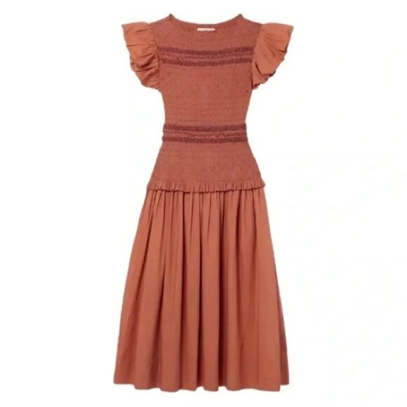 ULLA JOHNSON Madeline Smocked Midi Dress Size 6 NWT - Picture 2 of 8